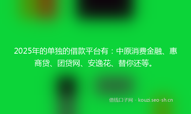 2025年的单独的借款平台有：中原消费金融、惠商贷、团贷网、安逸花、替你还等。