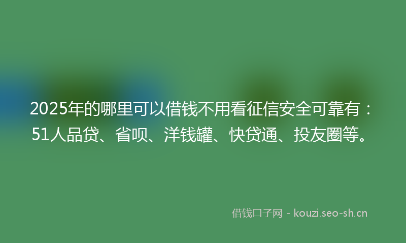 2025年的哪里可以借钱不用看征信安全可靠有：51人品贷、省呗、洋钱罐、快贷通、投友圈等。