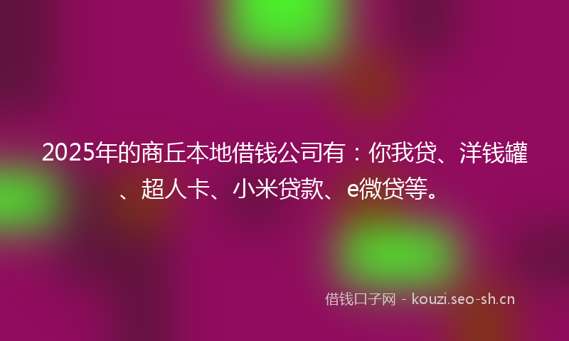 2025年的商丘本地借钱公司有：你我贷、洋钱罐、超人卡、小米贷款、e微贷等。