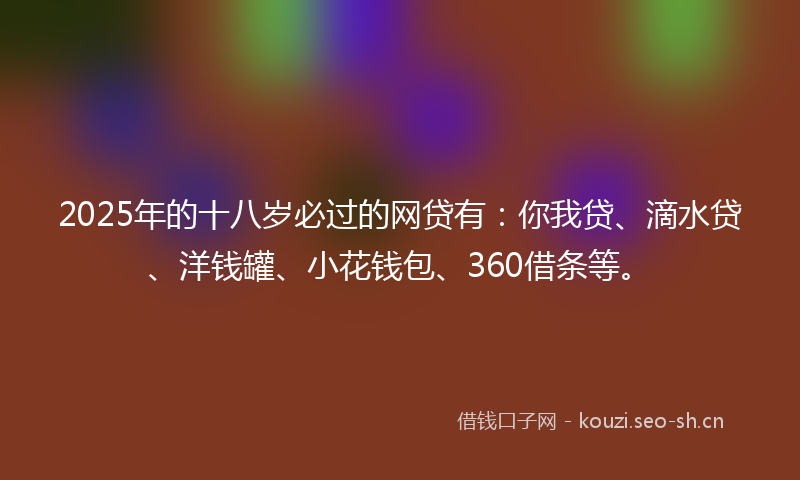 2025年的十八岁必过的网贷有：你我贷、滴水贷、洋钱罐、小花钱包、360借条等。