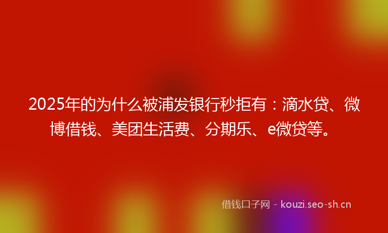 2025年的为什么被浦发银行秒拒有：滴水贷、微博借钱、美团生活费、分期乐、e微贷等。