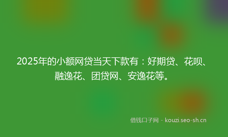 2025年的小额网贷当天下款有：好期贷、花呗、融逸花、团贷网、安逸花等。