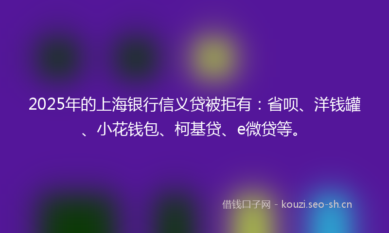 2025年的上海银行信义贷被拒有：省呗、洋钱罐、小花钱包、柯基贷、e微贷等。