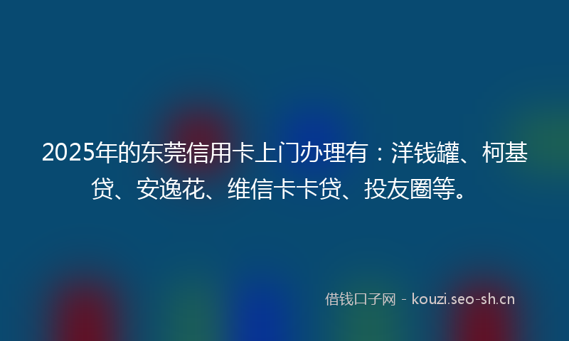 2025年的东莞信用卡上门办理有：洋钱罐、柯基贷、安逸花、维信卡卡贷、投友圈等。