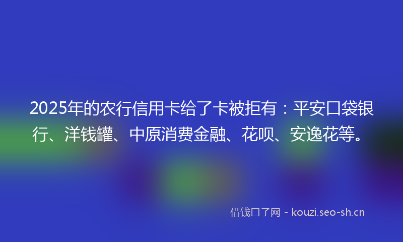 2025年的农行信用卡给了卡被拒有：平安口袋银行、洋钱罐、中原消费金融、花呗、安逸花等。