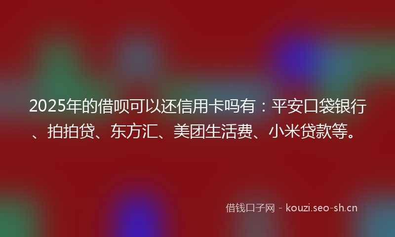 2025年的借呗可以还信用卡吗有：平安口袋银行、拍拍贷、东方汇、美团生活费、小米贷款等。