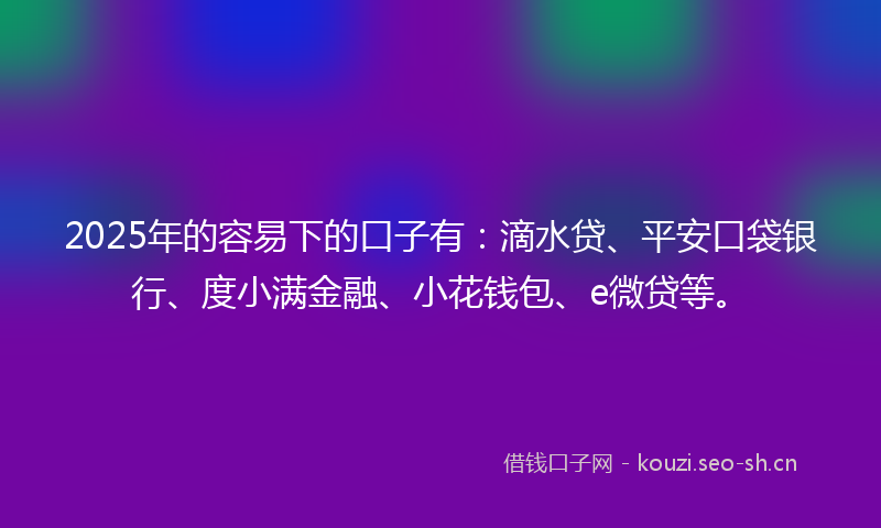 2025年的容易下的口子有：滴水贷、平安口袋银行、度小满金融、小花钱包、e微贷等。