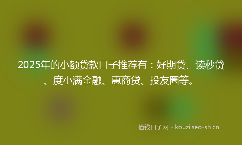 2025年的小额贷款口子推荐有：好期贷、读秒贷、度小满金融、惠商贷、投友圈等。