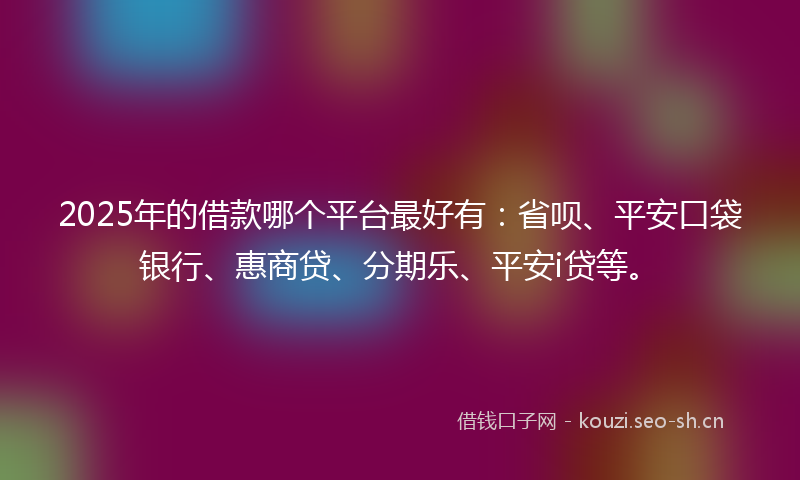 2025年的借款哪个平台最好有：省呗、平安口袋银行、惠商贷、分期乐、平安i贷等。