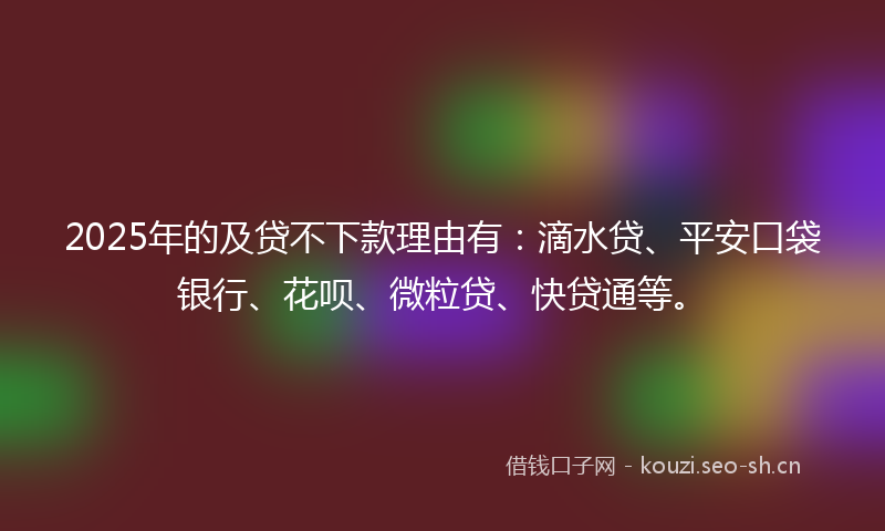 2025年的及贷不下款理由有：滴水贷、平安口袋银行、花呗、微粒贷、快贷通等。
