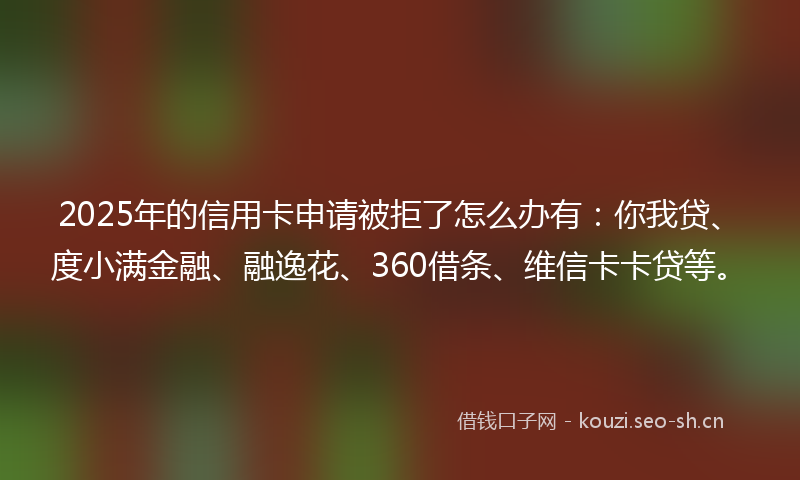 2025年的信用卡申请被拒了怎么办有：你我贷、度小满金融、融逸花、360借条、维信卡卡贷等。