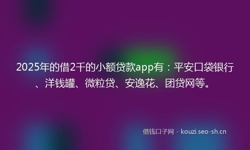 2025年的借2千的小额贷款app有：平安口袋银行、洋钱罐、微粒贷、安逸花、团贷网等。