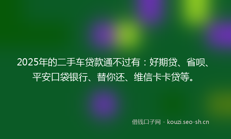2025年的二手车贷款通不过有：好期贷、省呗、平安口袋银行、替你还、维信卡卡贷等。