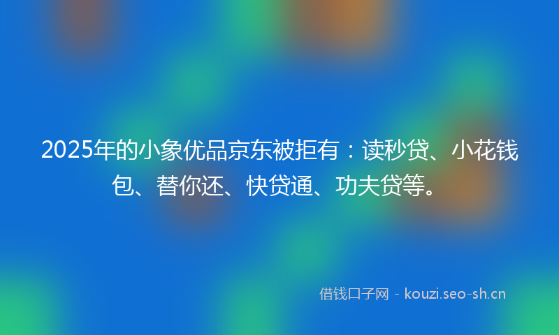 2025年的小象优品京东被拒有：读秒贷、小花钱包、替你还、快贷通、功夫贷等。