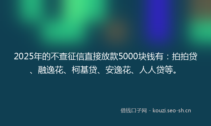 2025年的不查征信直接放款5000块钱有：拍拍贷、融逸花、柯基贷、安逸花、人人贷等。