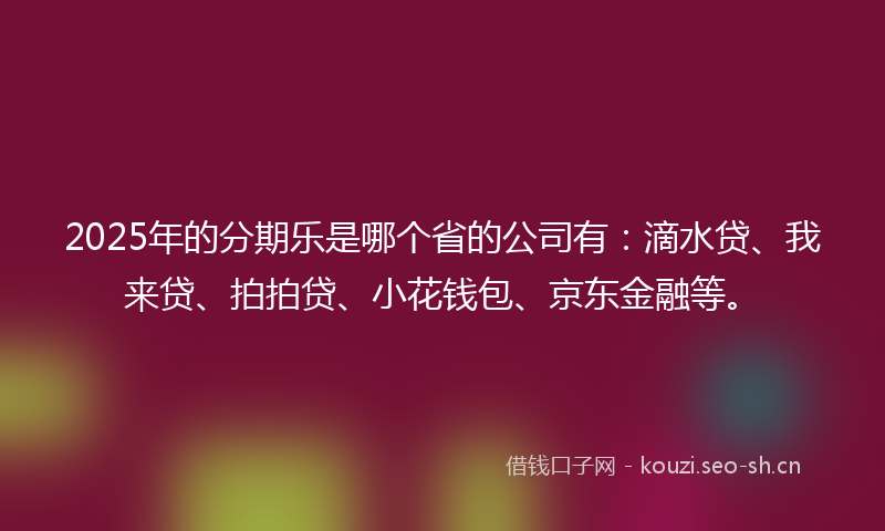 2025年的分期乐是哪个省的公司有：滴水贷、我来贷、拍拍贷、小花钱包、京东金融等。