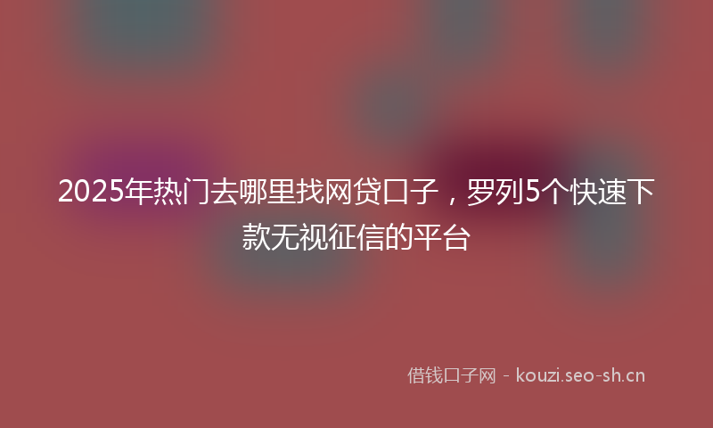2025年热门去哪里找网贷口子，罗列5个快速下款无视征信的平台