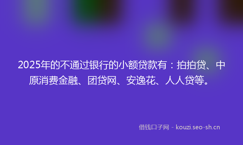 2025年的不通过银行的小额贷款有：拍拍贷、中原消费金融、团贷网、安逸花、人人贷等。