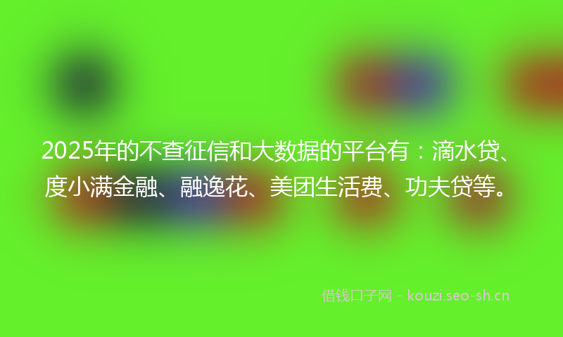 2025年的不查征信和大数据的平台有：滴水贷、度小满金融、融逸花、美团生活费、功夫贷等。