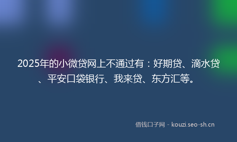 2025年的小微贷网上不通过有：好期贷、滴水贷、平安口袋银行、我来贷、东方汇等。