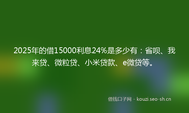 2025年的借15000利息24%是多少有：省呗、我来贷、微粒贷、小米贷款、e微贷等。