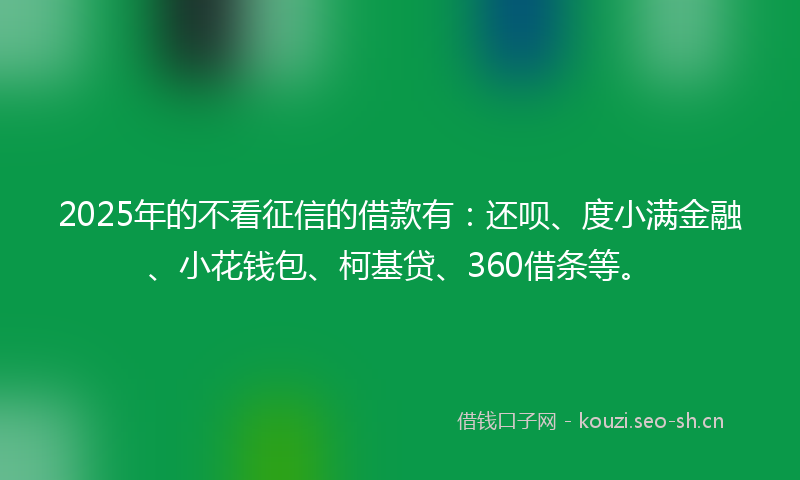 2025年的不看征信的借款有：还呗、度小满金融、小花钱包、柯基贷、360借条等。