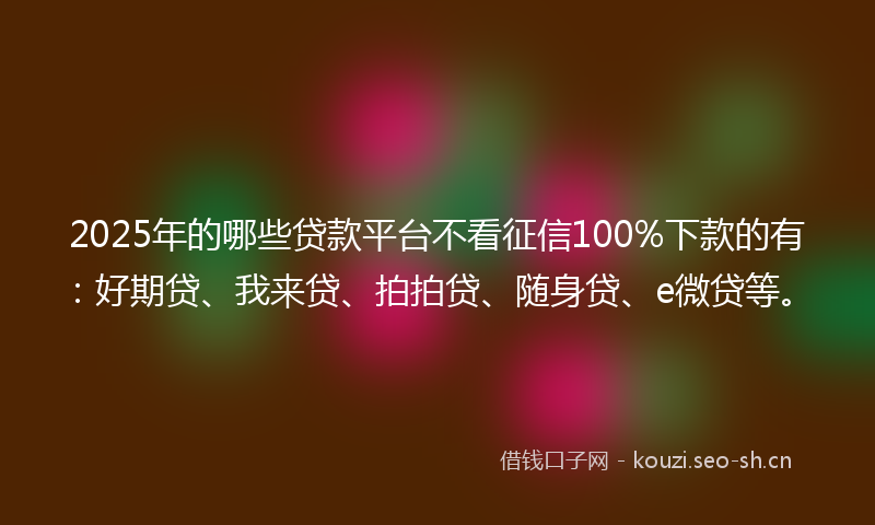 2025年的哪些贷款平台不看征信100%下款的有：好期贷、我来贷、拍拍贷、随身贷、e微贷等。