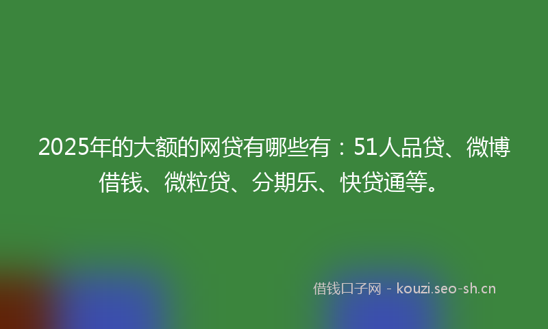 2025年的大额的网贷有哪些有：51人品贷、微博借钱、微粒贷、分期乐、快贷通等。