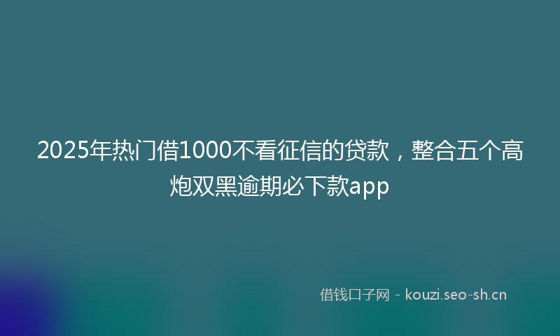 2025年热门借1000不看征信的贷款，整合五个高炮双黑逾期必下款app