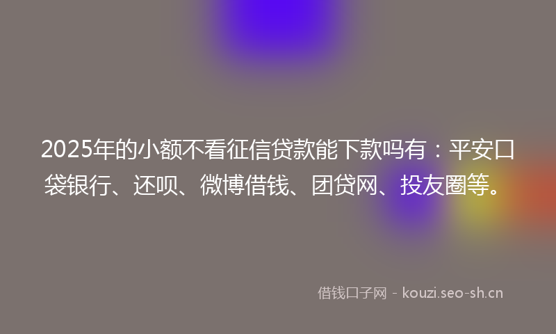 2025年的小额不看征信贷款能下款吗有:平安口袋银行、还呗、微博借钱、团贷网、投友圈等。