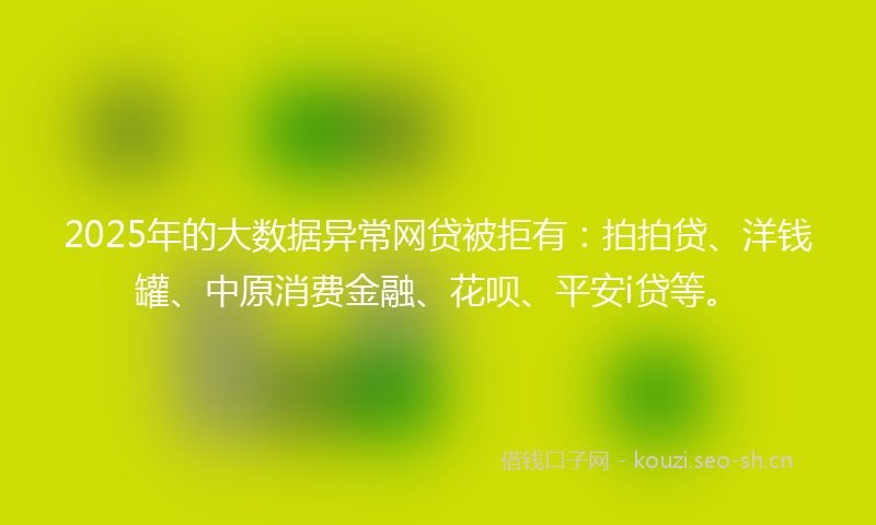 2025年的大数据异常网贷被拒有：拍拍贷、洋钱罐、中原消费金融、花呗、平安i贷等。