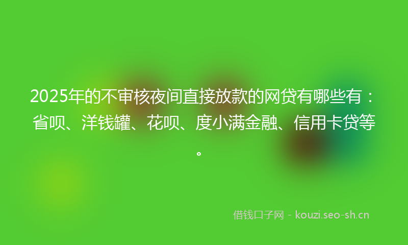 2025年的不审核夜间直接放款的网贷有哪些有：省呗、洋钱罐、花呗、度小满金融、信用卡贷等。