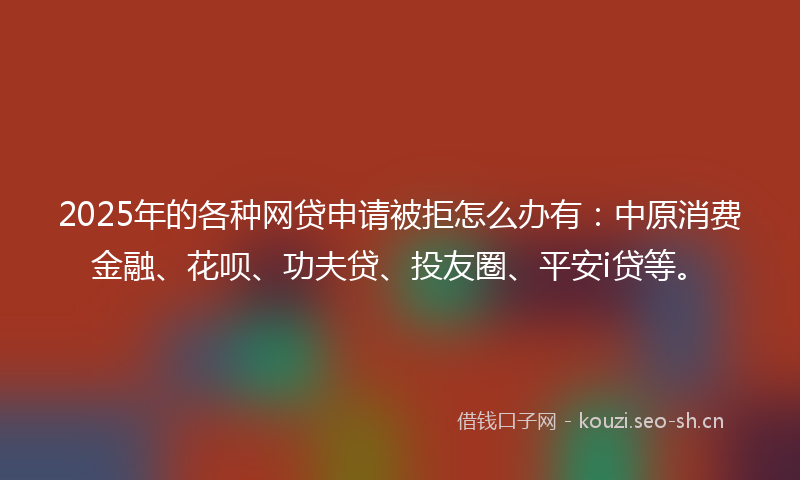 2025年的各种网贷申请被拒怎么办有：中原消费金融、花呗、功夫贷、投友圈、平安i贷等。