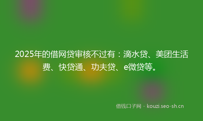 2025年的借网贷审核不过有：滴水贷、美团生活费、快贷通、功夫贷、e微贷等。