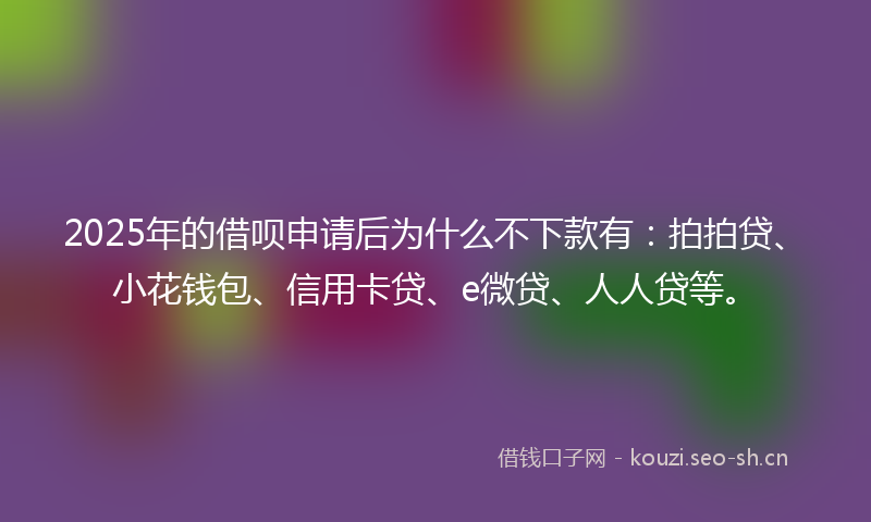 2025年的借呗申请后为什么不下款有：拍拍贷、小花钱包、信用卡贷、e微贷、人人贷等。