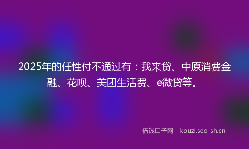 2025年的任性付不通过有：我来贷、中原消费金融、花呗、美团生活费、e微贷等。