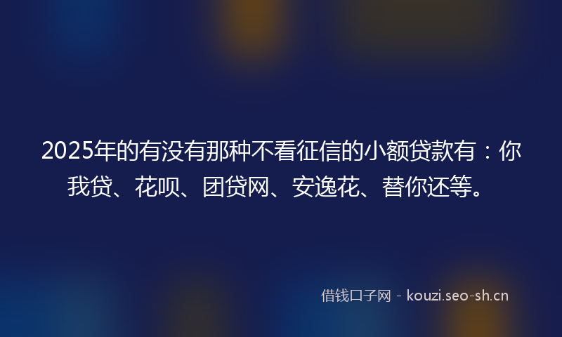 2025年的有没有那种不看征信的小额贷款有：你我贷、花呗、团贷网、安逸花、替你还等。