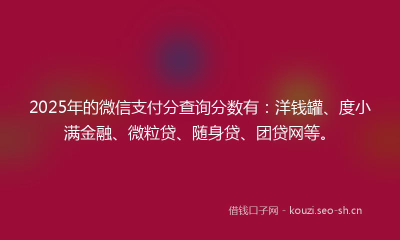 2025年的微信支付分查询分数有：洋钱罐、度小满金融、微粒贷、随身贷、团贷网等。