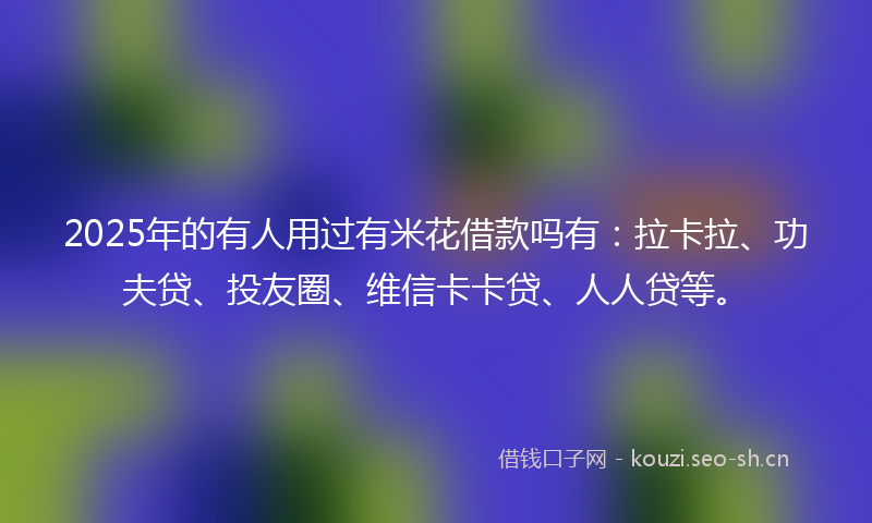 2025年的有人用过有米花借款吗有：拉卡拉、功夫贷、投友圈、维信卡卡贷、人人贷等。