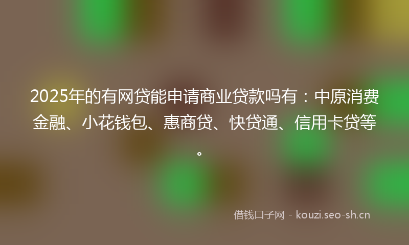 2025年的有网贷能申请商业贷款吗有：中原消费金融、小花钱包、惠商贷、快贷通、信用卡贷等。