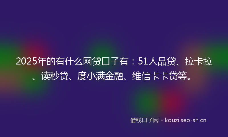 2025年的有什么网贷口子有：51人品贷、拉卡拉、读秒贷、度小满金融、维信卡卡贷等。