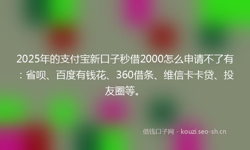 2025年的支付宝新口子秒借2000怎么申请不了有:省呗、百度有钱花、360借条、维信卡卡贷、投友圈等。