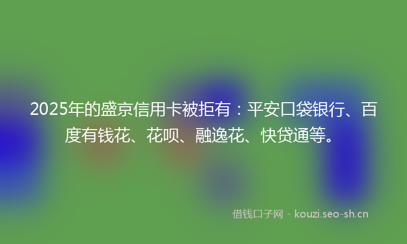 2025年的盛京信用卡被拒有：平安口袋银行、百度有钱花、花呗、融逸花、快贷通等。