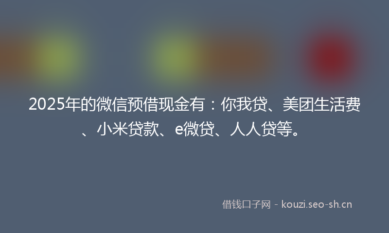 2025年的微信预借现金有：你我贷、美团生活费、小米贷款、e微贷、人人贷等。