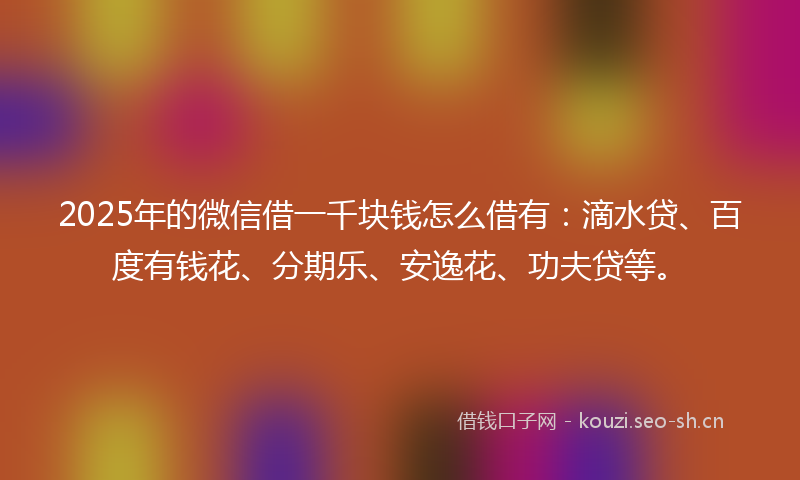 2025年的微信借一千块钱怎么借有：滴水贷、百度有钱花、分期乐、安逸花、功夫贷等。