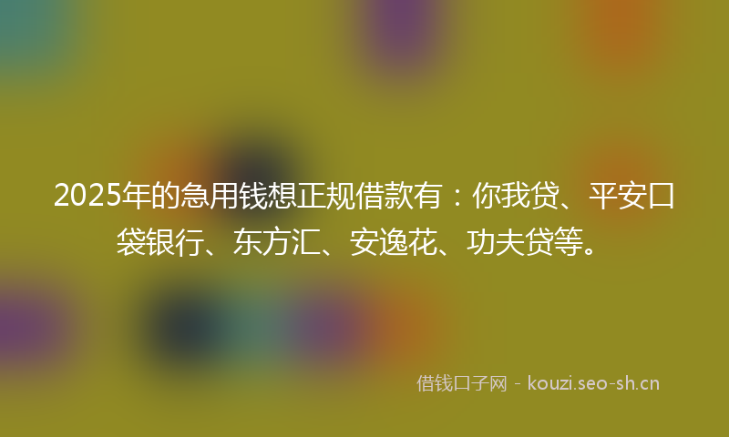 2025年的急用钱想正规借款有：你我贷、平安口袋银行、东方汇、安逸花、功夫贷等。