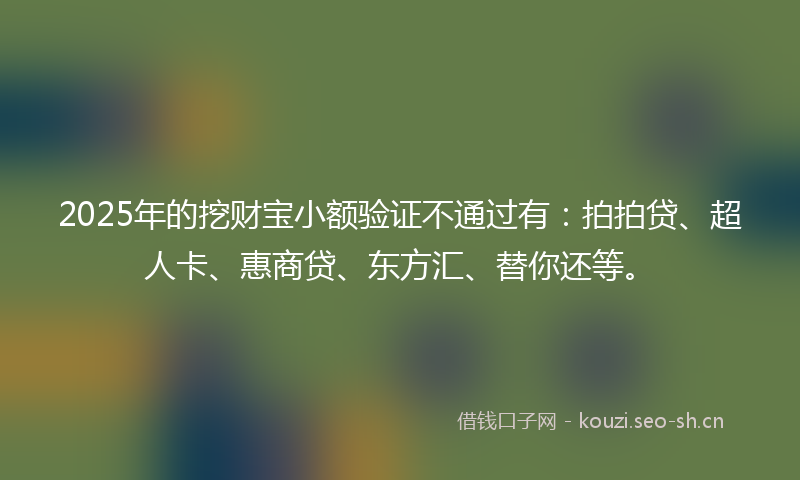 2025年的挖财宝小额验证不通过有：拍拍贷、超人卡、惠商贷、东方汇、替你还等。