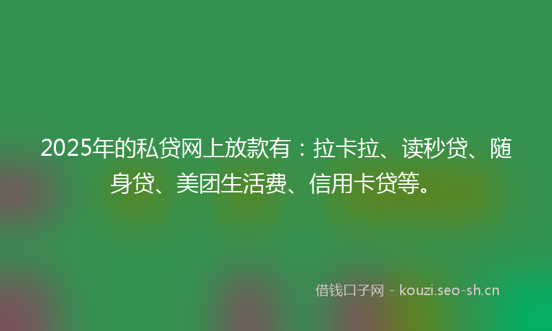 2025年的私贷网上放款有：拉卡拉、读秒贷、随身贷、美团生活费、信用卡贷等。