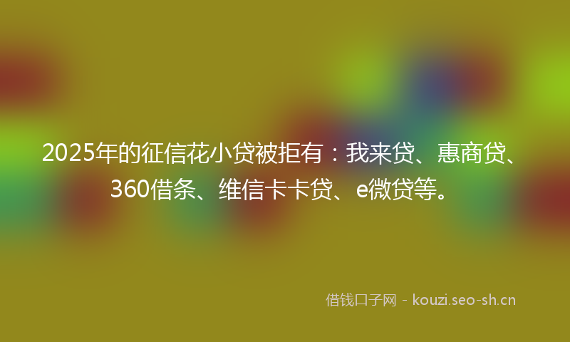 2025年的征信花小贷被拒有：我来贷、惠商贷、360借条、维信卡卡贷、e微贷等。