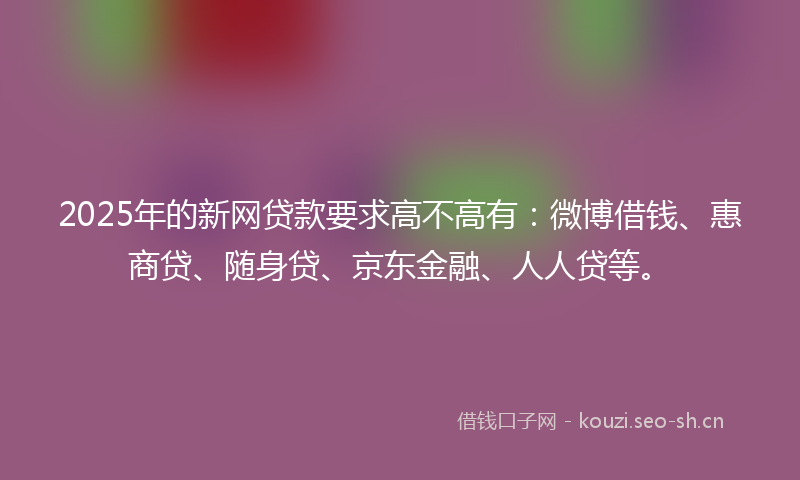 2025年的新网贷款要求高不高有：微博借钱、惠商贷、随身贷、京东金融、人人贷等。